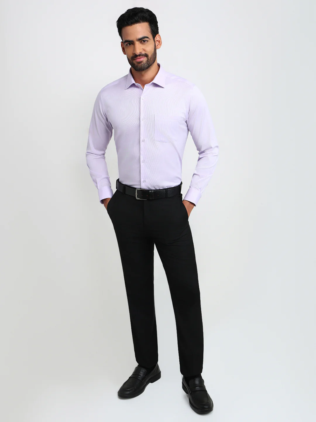 Park Avenue Men Purple Stripe Regular Fit Cotton Blend Formal Shirt - Image 5