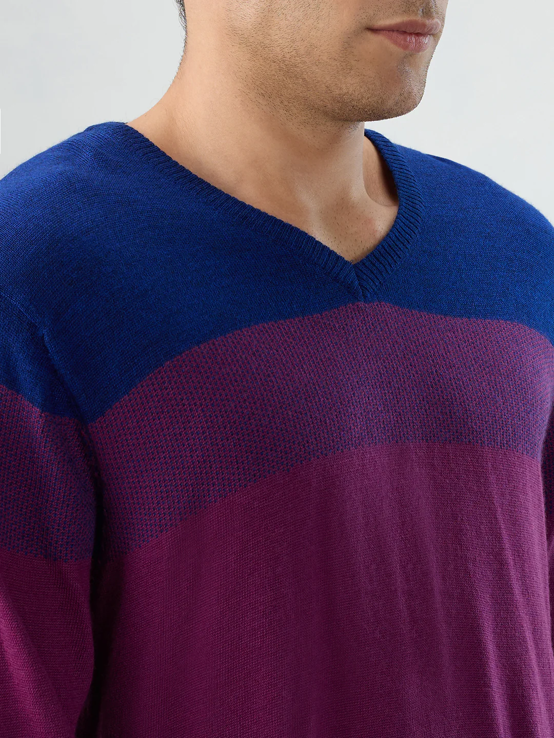 Park Avenue Men Purple Stripe Regular Fit Wool Blend Sweatshirt - Image 6