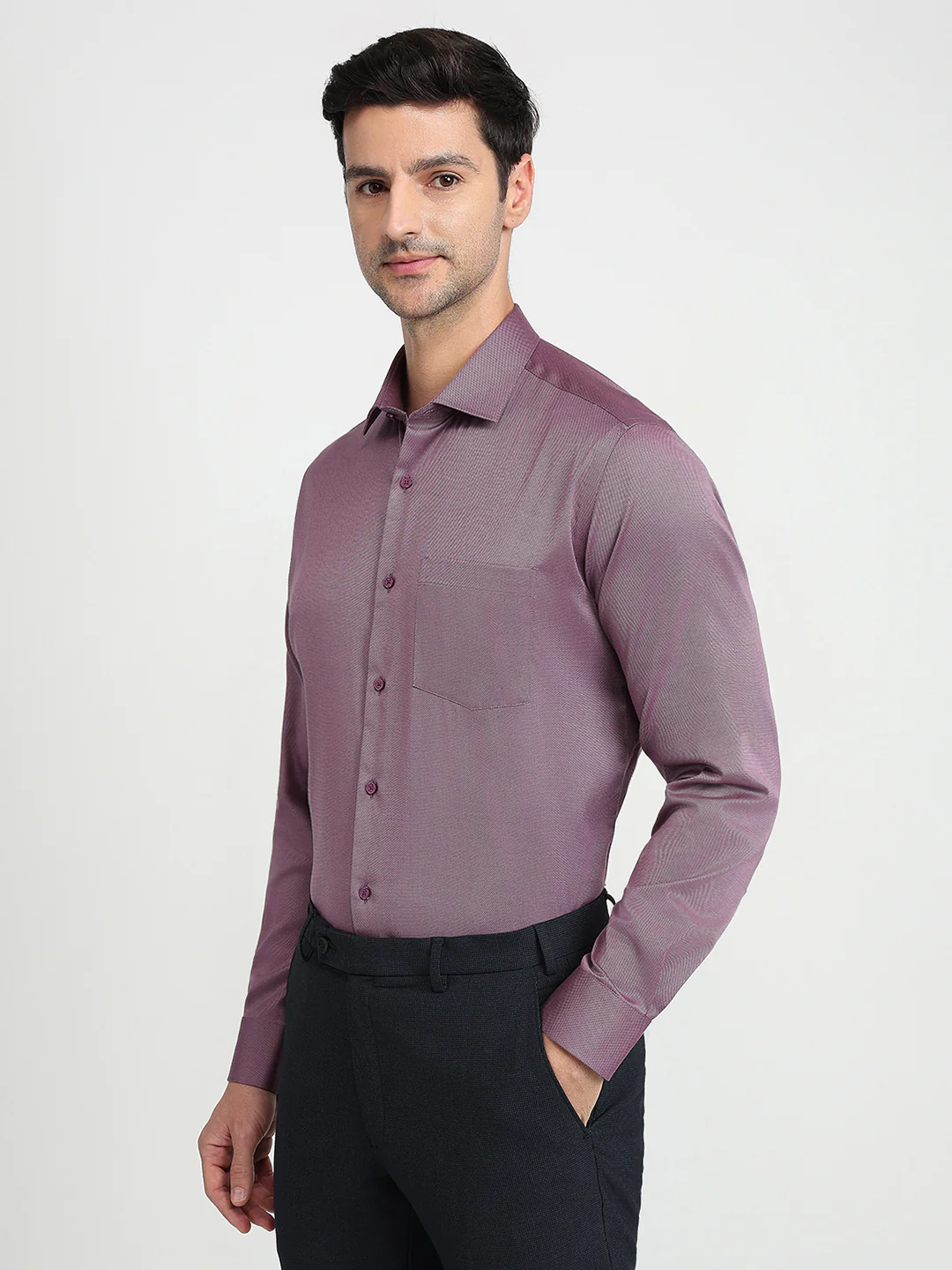 Park Avenue Men Purple Structure Regular Fit Cotton Blend Full Sleeve Ainsley Collar Formal Shirt - Image 2