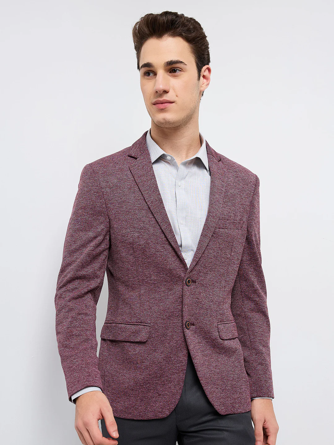 Park Avenue Men Purple Structure Super Slim Fit Terylene Blend Blazer