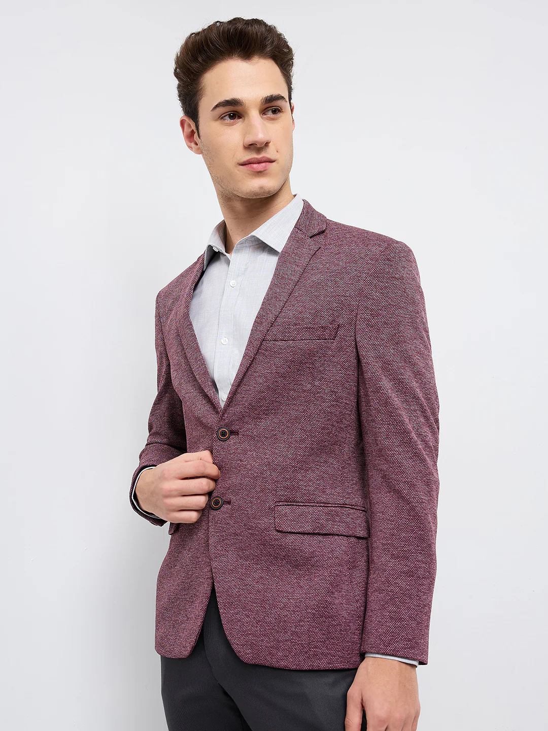 Park Avenue Men Purple Structure Super Slim Fit Terylene Blend Blazer - Image 3