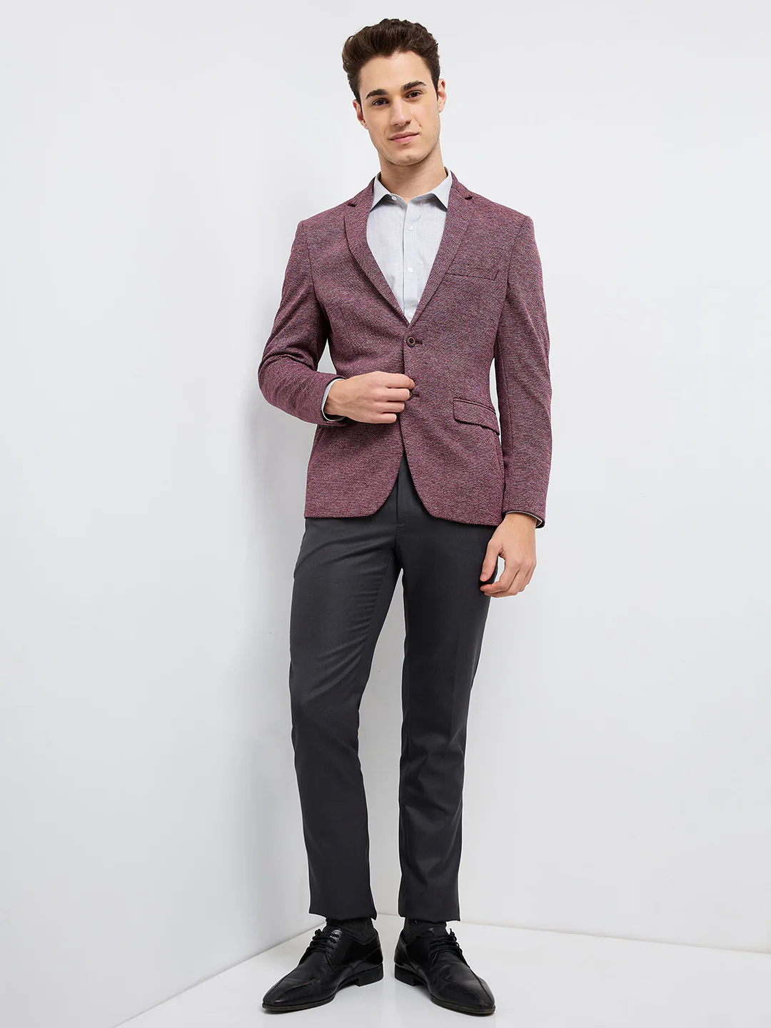 Park Avenue Men Purple Structure Super Slim Fit Terylene Blend Blazer - Image 5