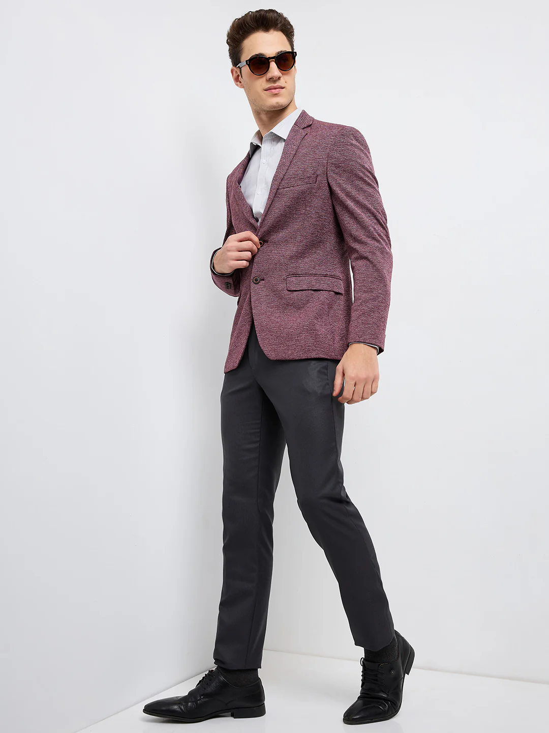Park Avenue Men Purple Structure Super Slim Fit Terylene Blend Blazer - Image 7