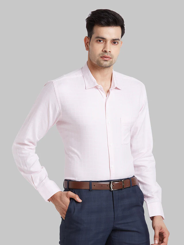 Park Avenue Men Pink Checkered Regular Fit Cotton Formal Shirt - Image 2