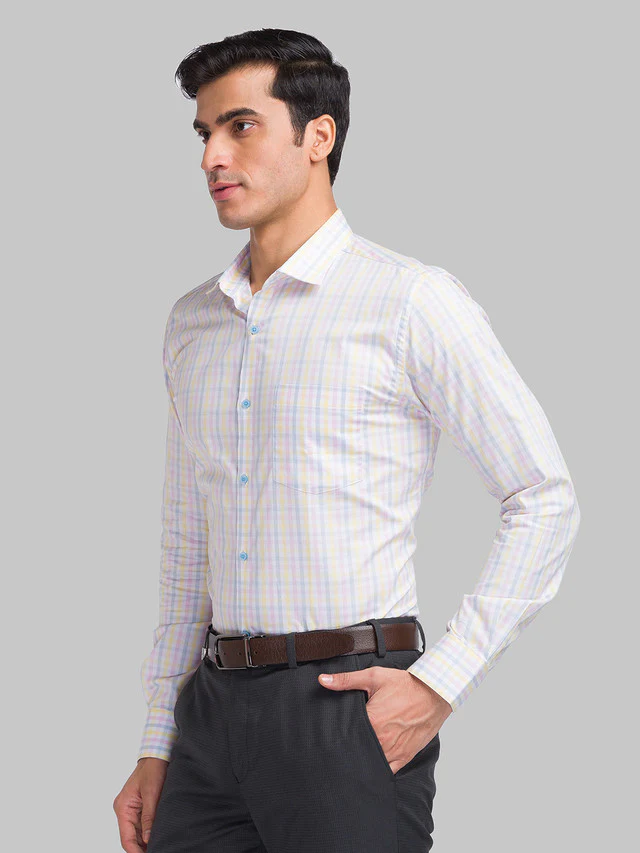 Park Avenue Men White Checkered Slim Fit Cotton Formal Shirt - Image 3
