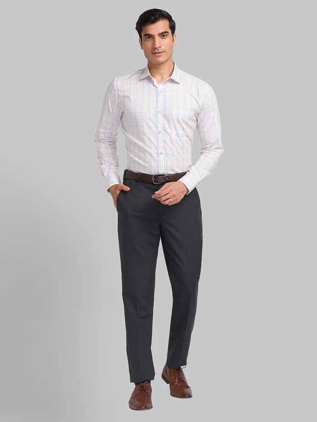 Park Avenue Men White Checkered Slim Fit Cotton Formal Shirt - Image 5
