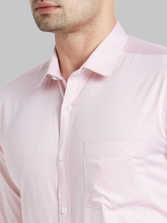 Park Avenue Men Pink Checkered Slim Fit Cotton Formal Shirt - Image 6
