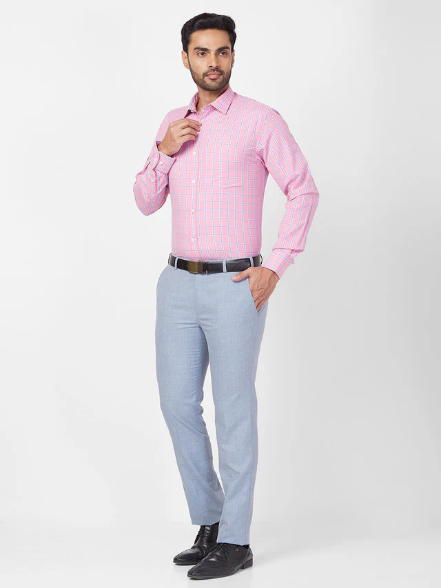Park Avenue Men Pink Checkered Slim Fit Polyester Blend Formal Shirt - Image 5