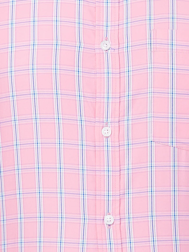 Park Avenue Men Pink Checkered Slim Fit Polyester Blend Formal Shirt - Image 7