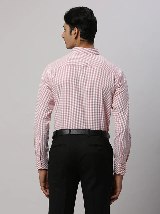 Park Avenue Men Red Checkered Slim Fit Full Sleeve Semi Cut Away Collar Shirt - Image 5