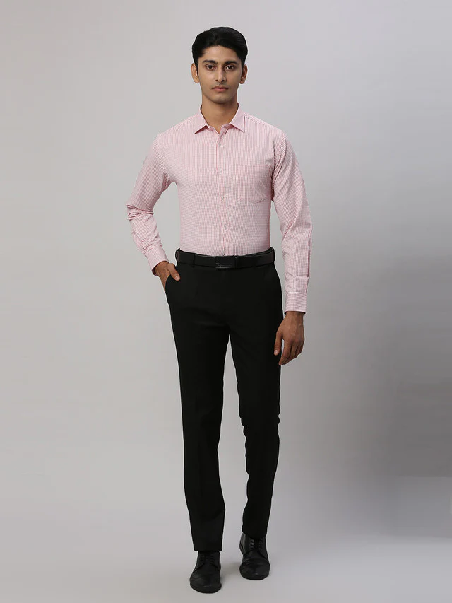 Park Avenue Men Red Checkered Slim Fit Full Sleeve Semi Cut Away Collar Shirt - Image 6
