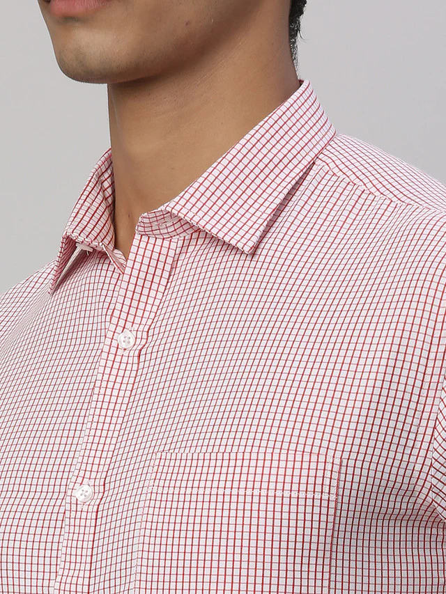 Park Avenue Men Red Checkered Slim Fit Full Sleeve Semi Cut Away Collar Shirt - Image 7