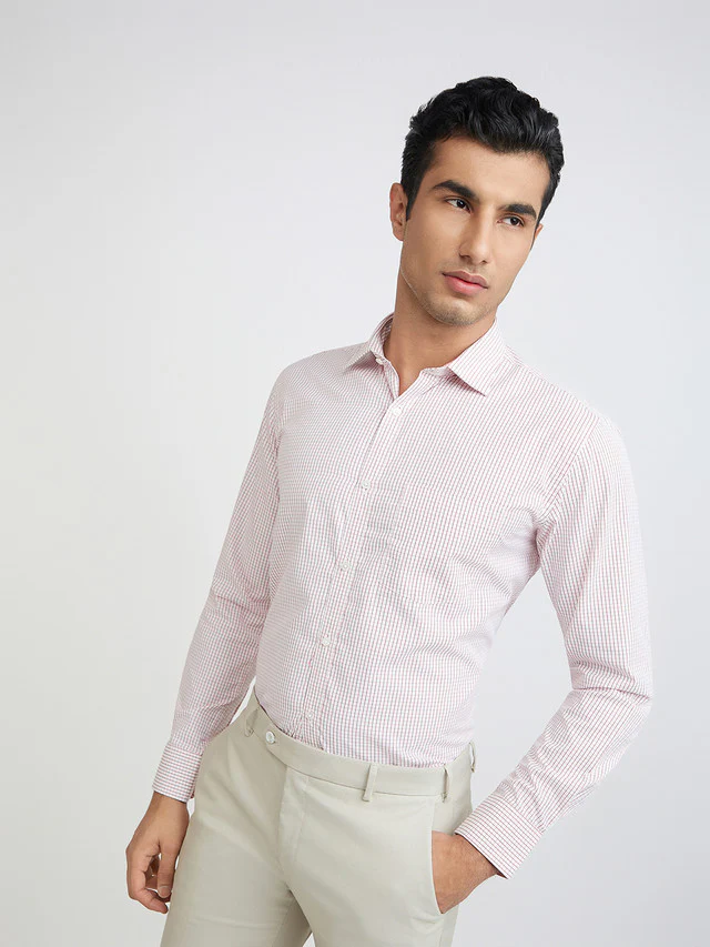 Park Avenue Men Red Checkered Slim Fit Polyester Blend Formal Shirt - Image 3
