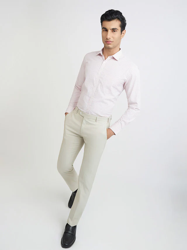 Park Avenue Men Red Checkered Slim Fit Polyester Blend Formal Shirt - Image 5