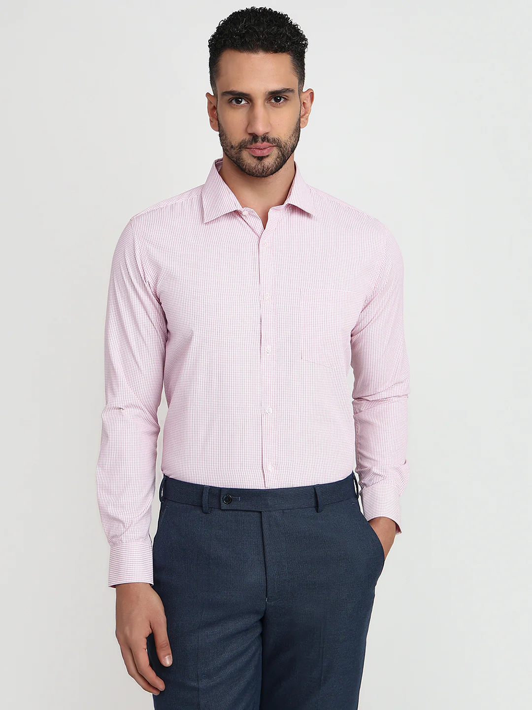 Park Avenue Men Red Checks Slim Fit Cotton Blend Formal Shirt