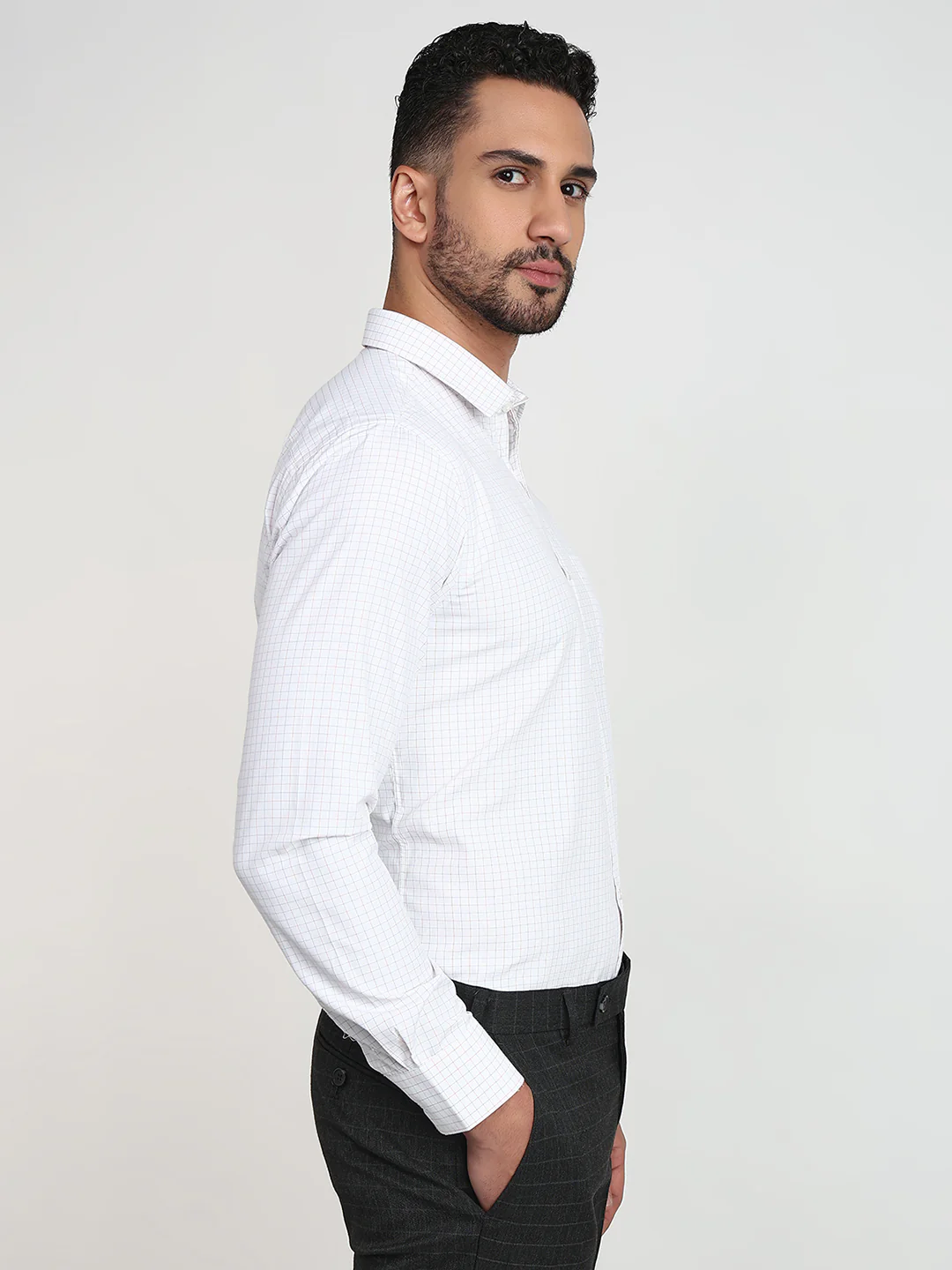 Park Avenue Men White Checks Slim Fit Cotton Blend Formal Shirt - Image 3