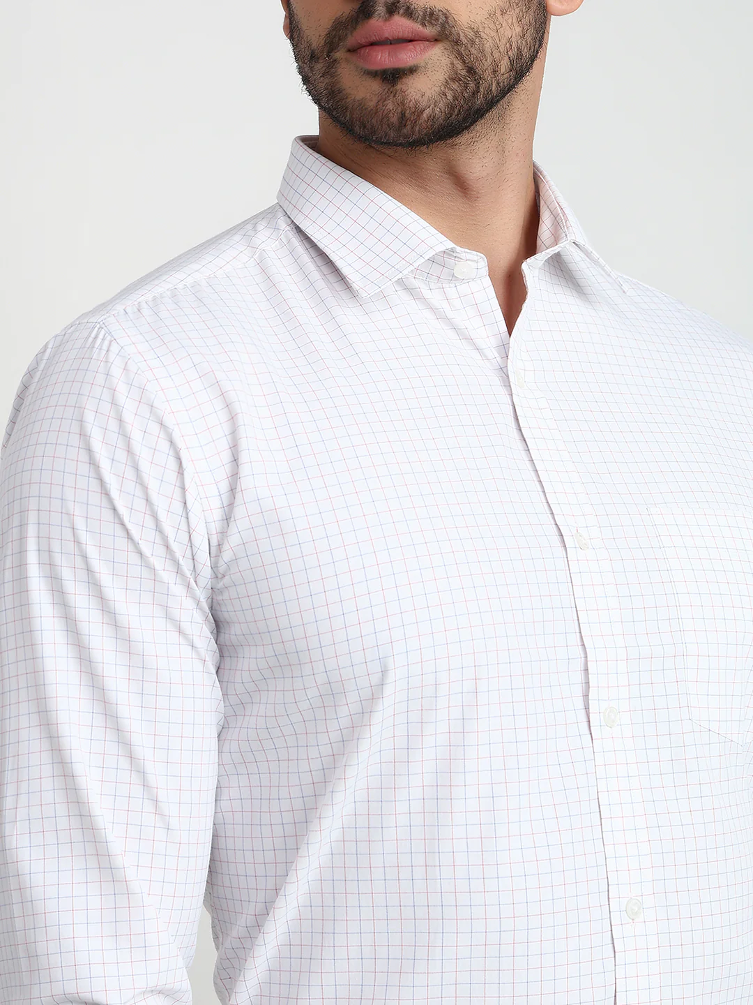 Park Avenue Men White Checks Slim Fit Cotton Blend Formal Shirt - Image 6