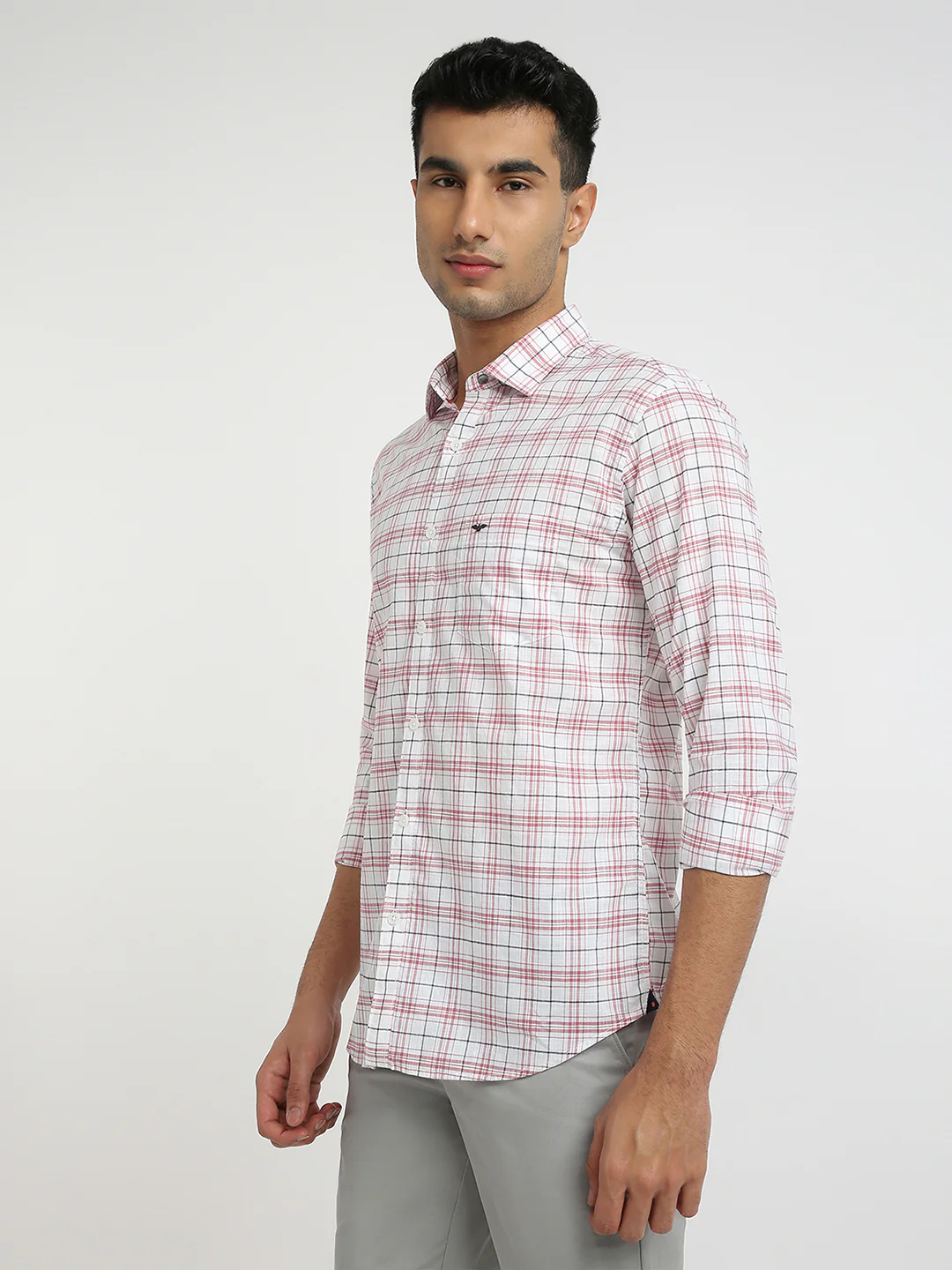 Park Avenue Men Red Checks Slim Fit Cotton Casual Shirt - Image 3
