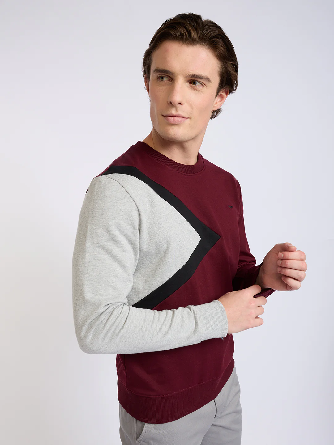 Park Avenue Men Red Cut & Sew Slim Fit Cotton Blend Crew Neck Collar Sweatshirt - Image 2