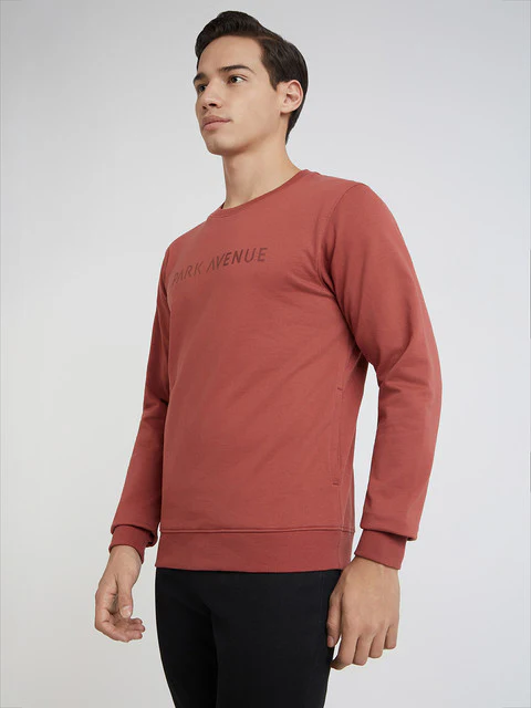 Park Avenue Men Red Grindle Fleece Slim Fit Polyester Blend Sweatshirt - Image 3