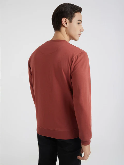 Park Avenue Men Red Grindle Fleece Slim Fit Polyester Blend Sweatshirt - Image 4