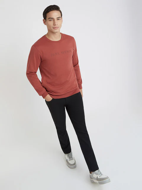 Park Avenue Men Red Grindle Fleece Slim Fit Polyester Blend Sweatshirt - Image 5