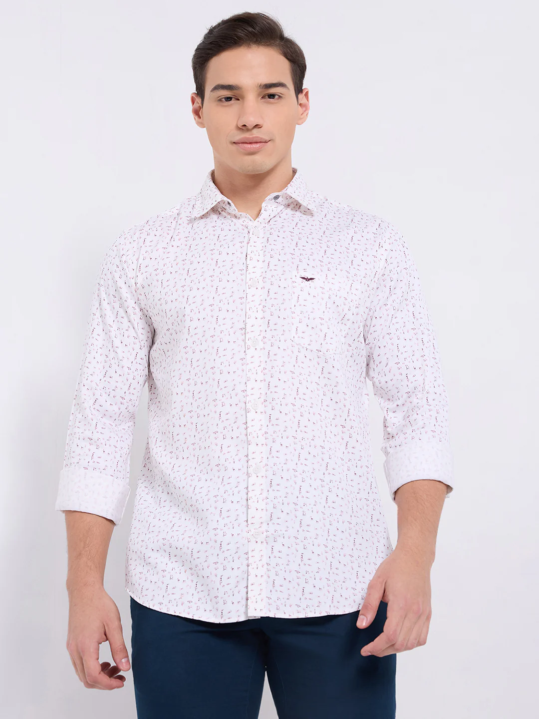Park Avenue Men Red Print Slim Fit Cotton Blend Casual Shirt