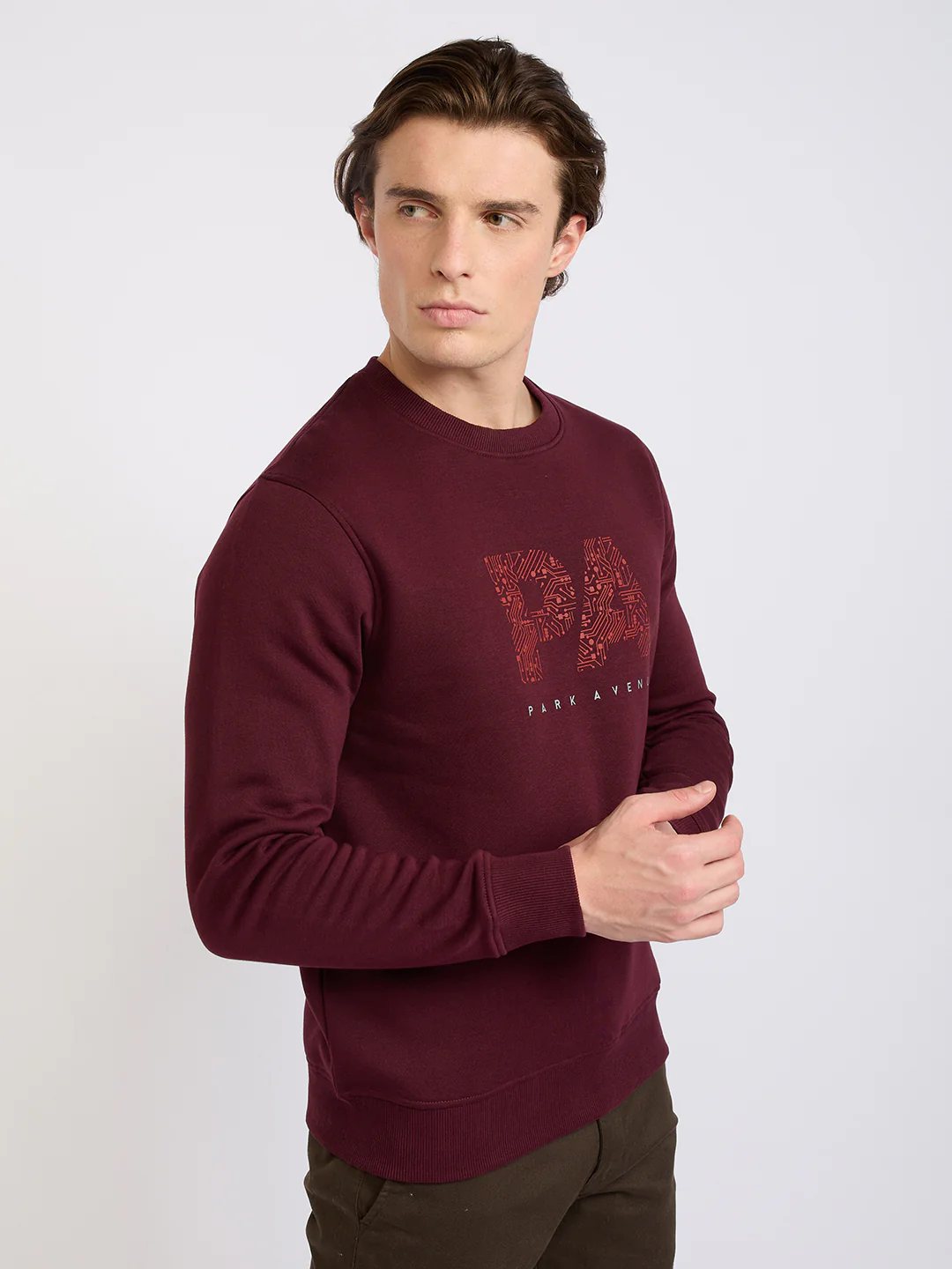 Park Avenue Men Maroon Printed Slim Fit Cotton Blend Sweatshirt - Image 12