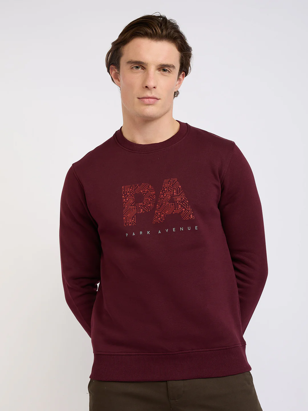Park Avenue Men Maroon Printed Slim Fit Cotton Blend Sweatshirt - Image 13