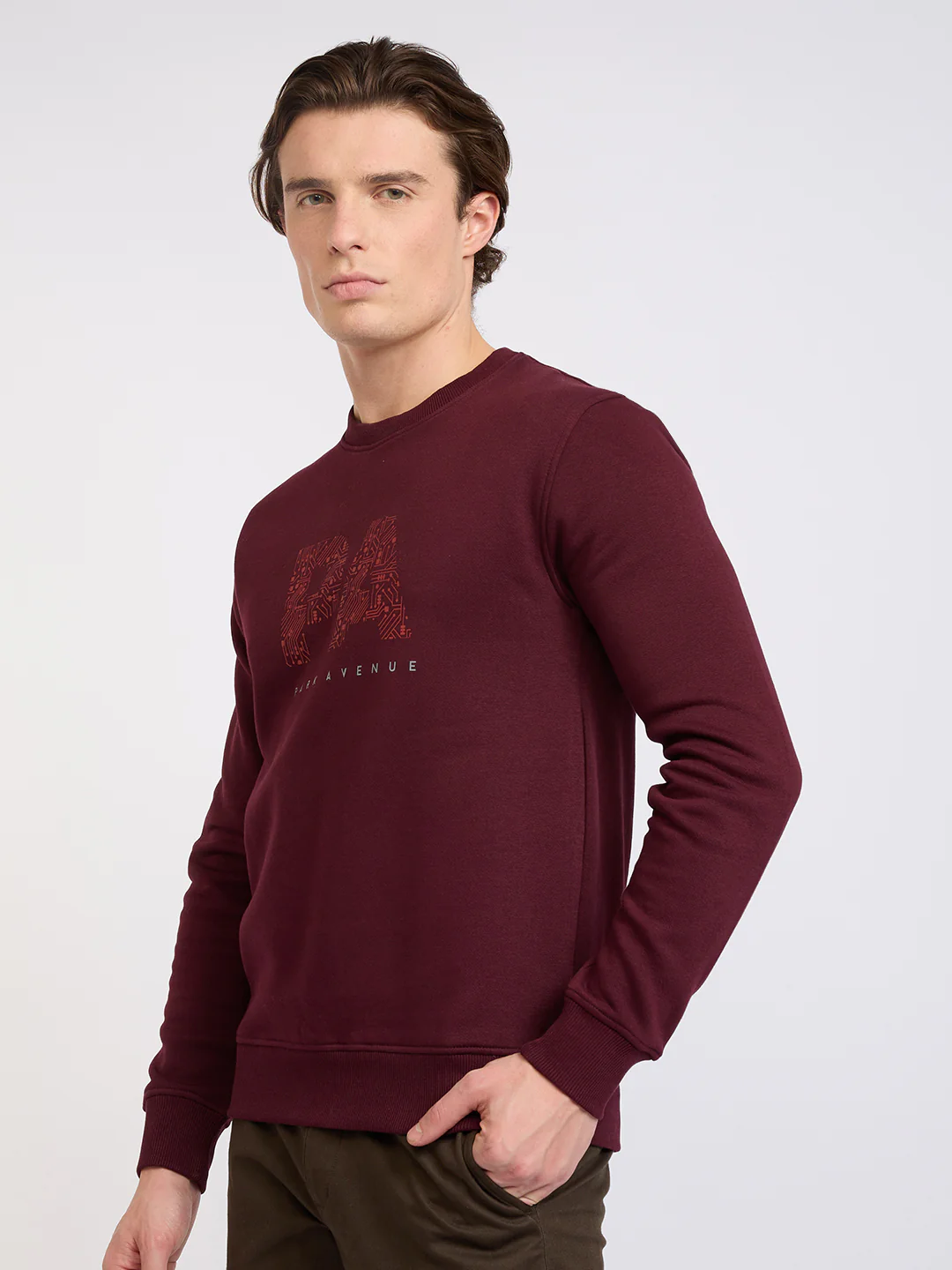 Park Avenue Men Maroon Printed Slim Fit Cotton Blend Sweatshirt - Image 3