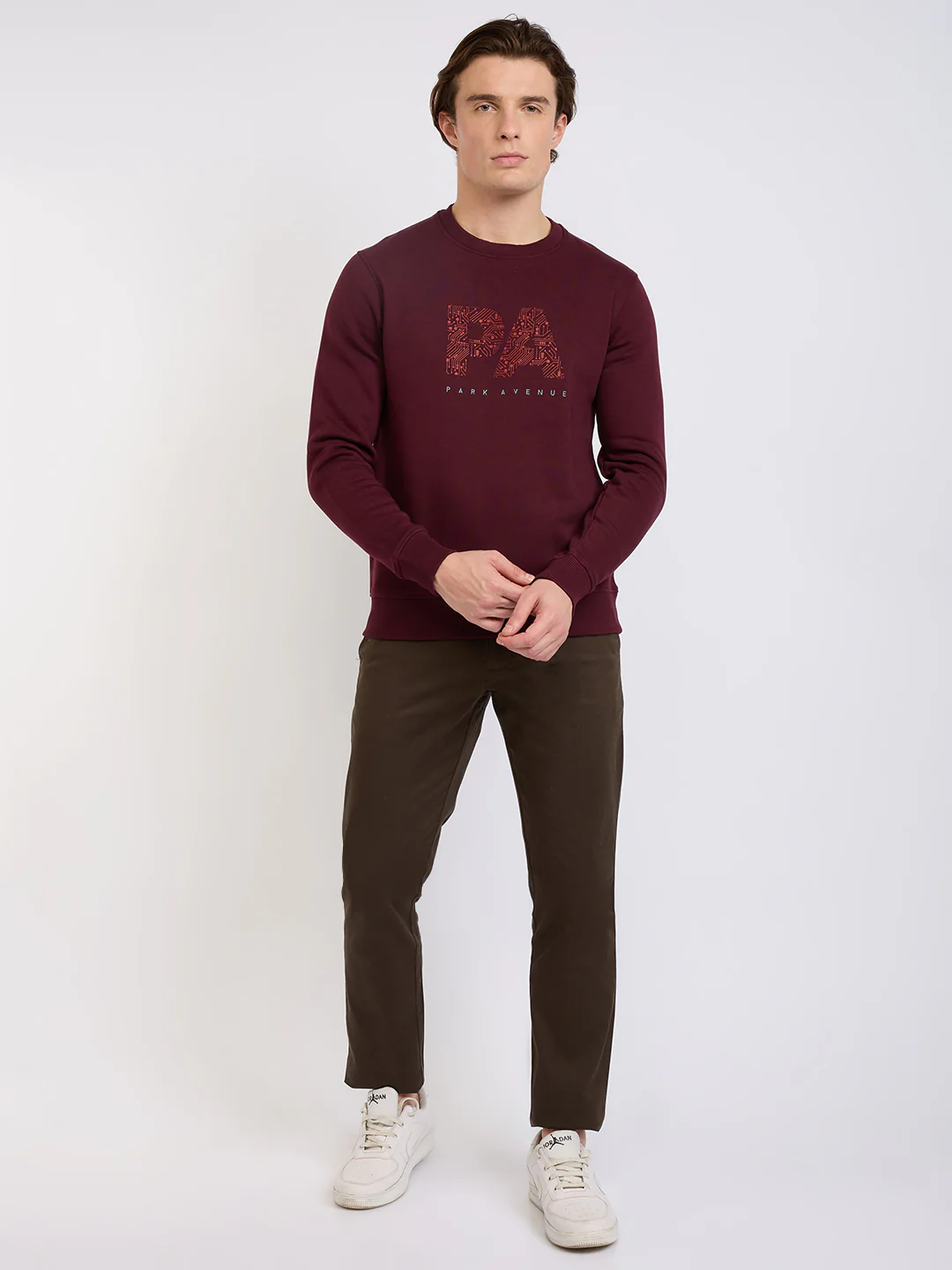Park Avenue Men Maroon Printed Slim Fit Cotton Blend Sweatshirt - Image 5