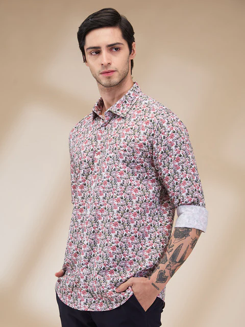 Park Avenue Men Red Printed Slim Fit Cotton Shirt