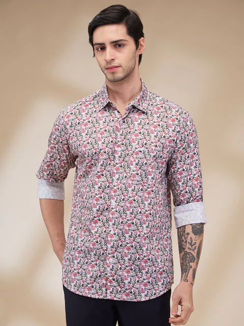 Park Avenue Men Red Printed Slim Fit Cotton Shirt - Image 2