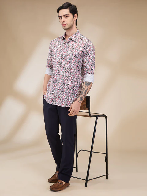 Park Avenue Men Red Printed Slim Fit Cotton Shirt - Image 3