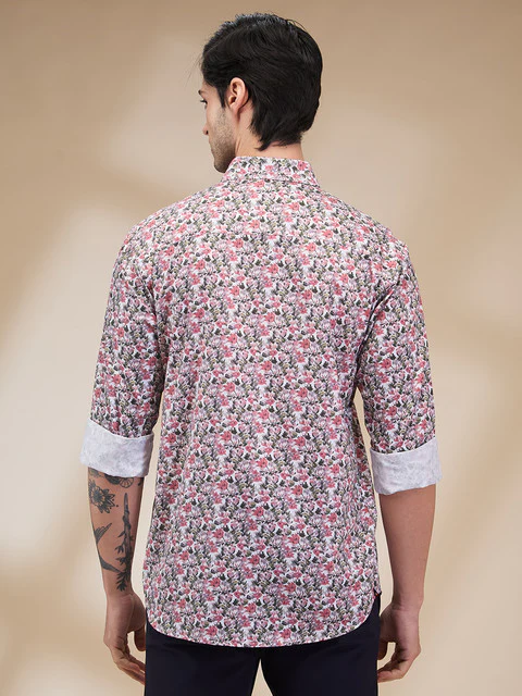 Park Avenue Men Red Printed Slim Fit Cotton Shirt - Image 4