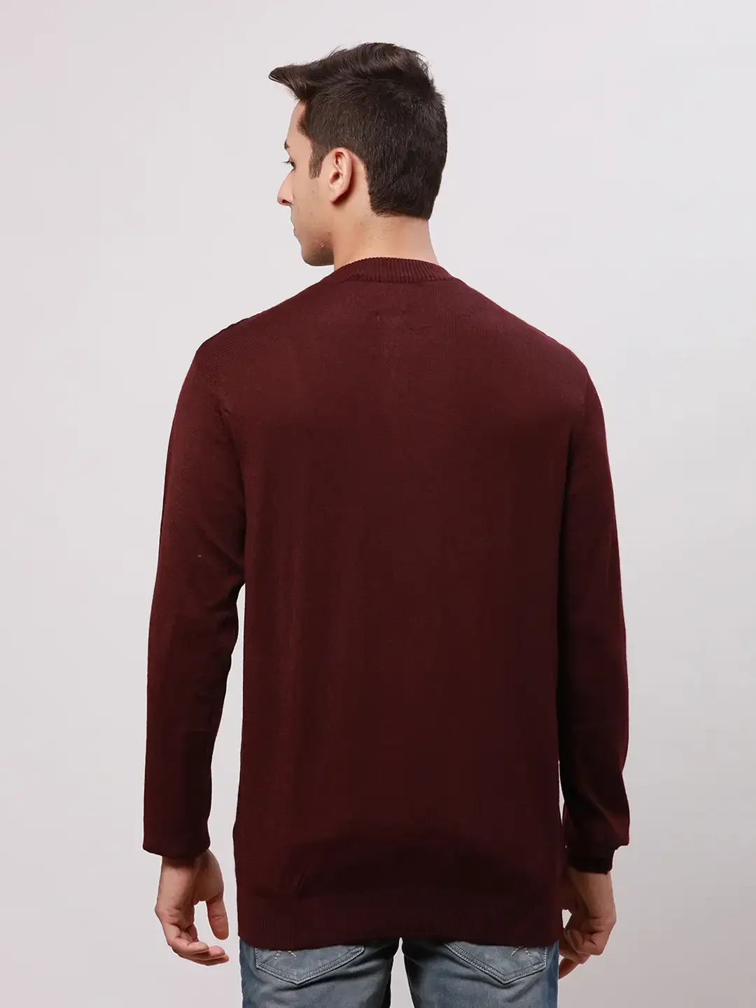 Park Avenue Men Red Regular Fit Solid Cotton Pullovers - Image 4