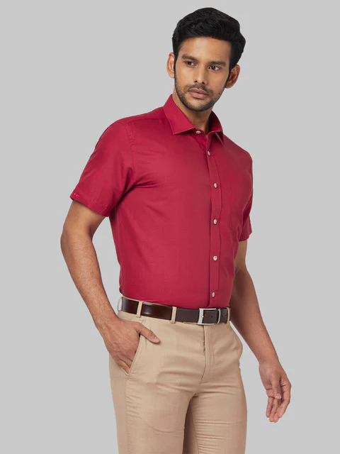 Park Avenue Men Red Regular Fit Solid Half Sleeve Cutaway Collar Shirt - Image 2