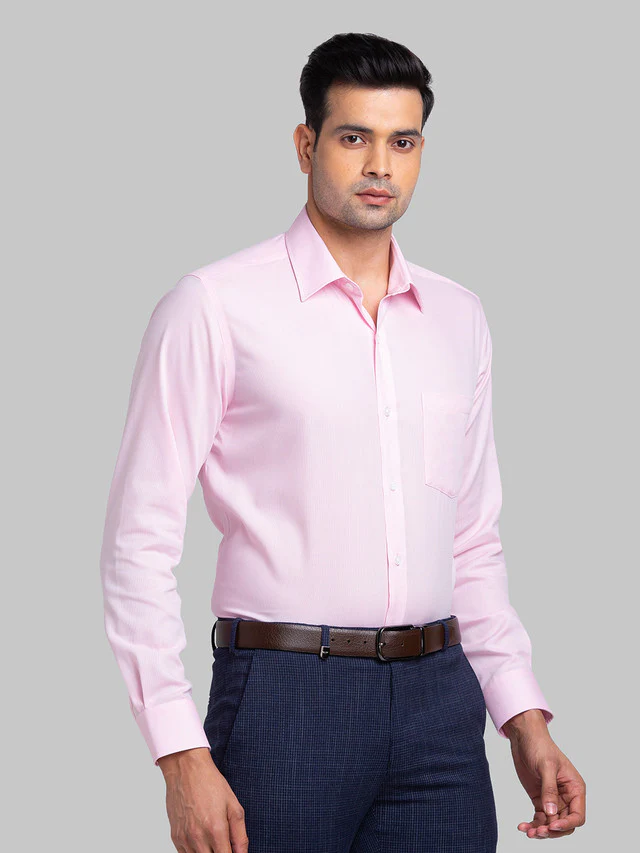 Park Avenue Men Pink Self Design Regular Fit Cotton Formal Shirt - Image 2