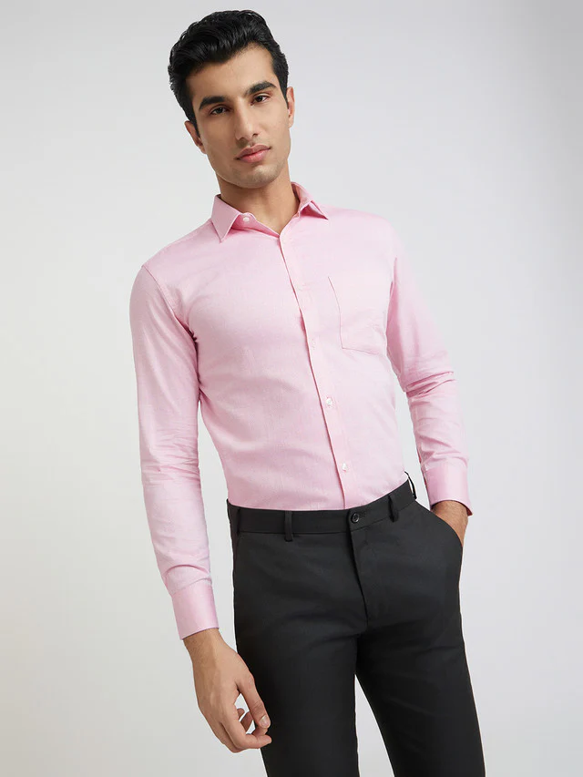Park Avenue Men Pink Self Design Slim Fit Cotton Formal Shirt