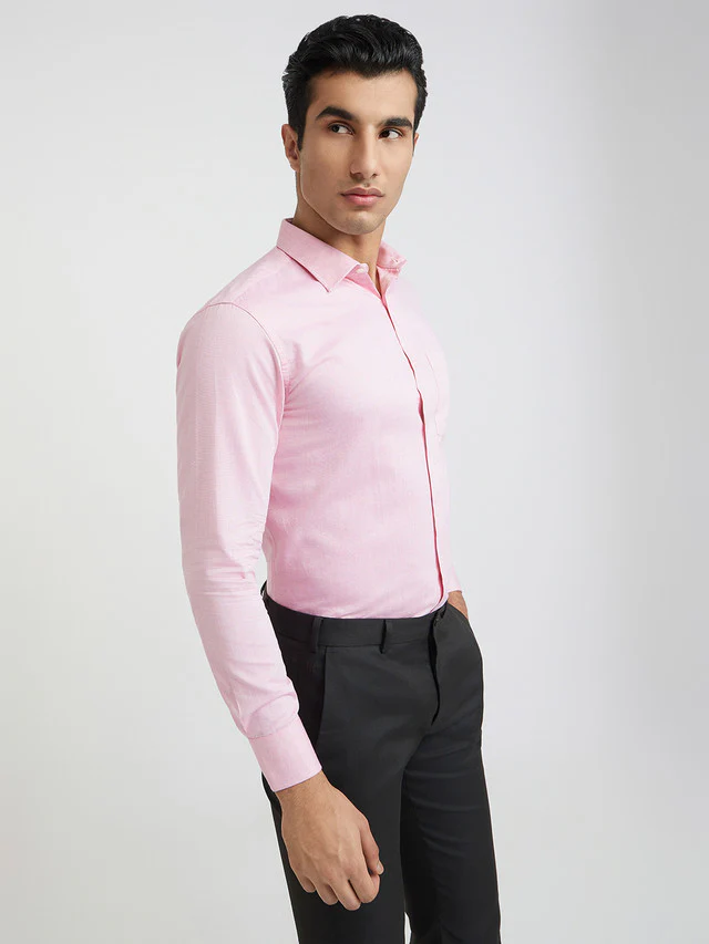 Park Avenue Men Pink Self Design Slim Fit Cotton Formal Shirt - Image 2