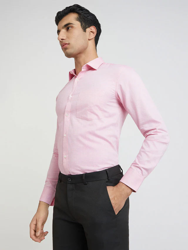 Park Avenue Men Pink Self Design Slim Fit Cotton Formal Shirt - Image 3