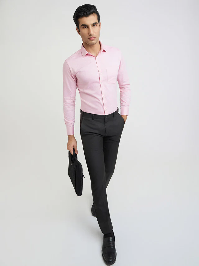 Park Avenue Men Pink Self Design Slim Fit Cotton Formal Shirt - Image 5