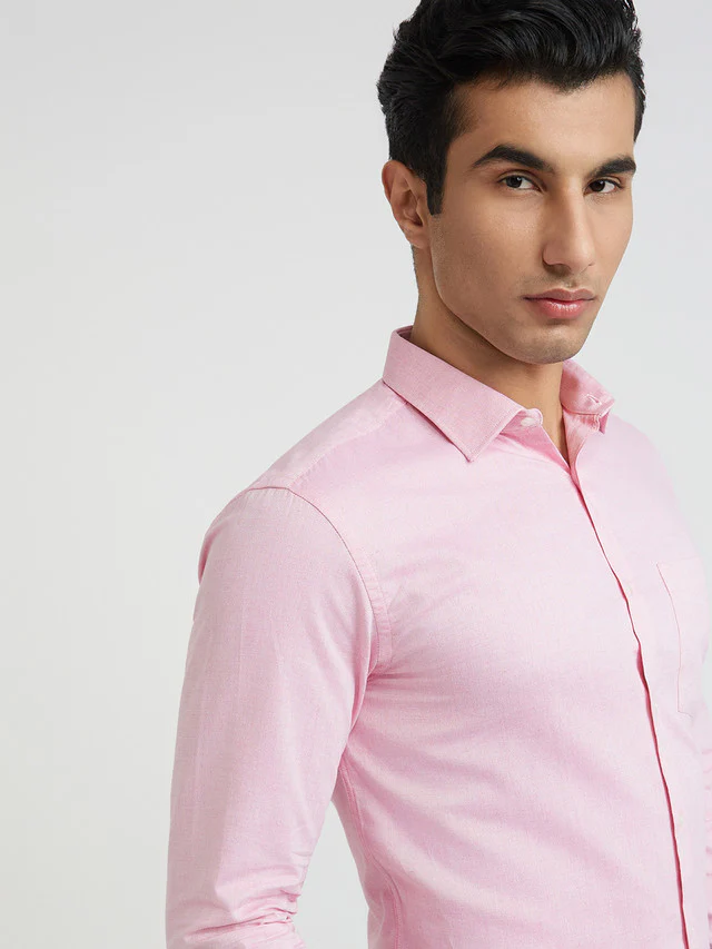 Park Avenue Men Pink Self Design Slim Fit Cotton Formal Shirt - Image 6