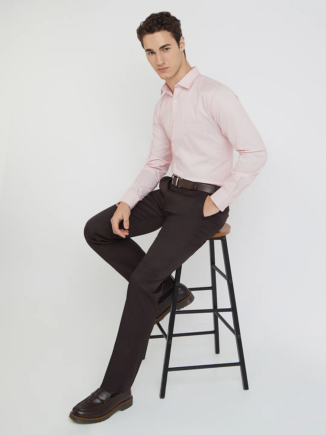 Park Avenue Men Pink Self Design Slim Fit Polyester Blend Formal Shirt - Image 2