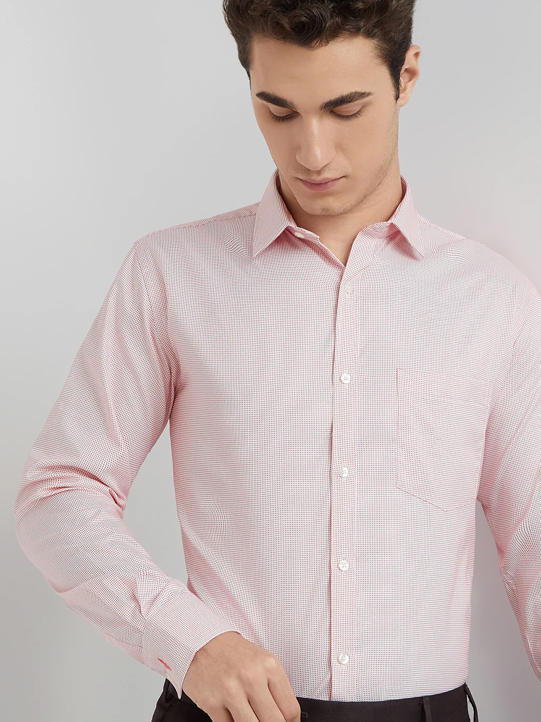 Park Avenue Men Pink Self Design Slim Fit Polyester Blend Formal Shirt - Image 6