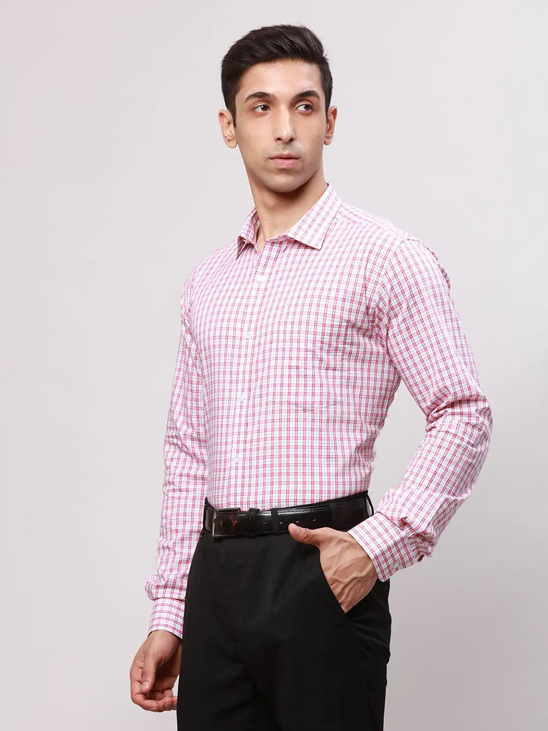 Park Avenue Men Pink Checks Slim Fit Cotton Formal Shirt - Image 3