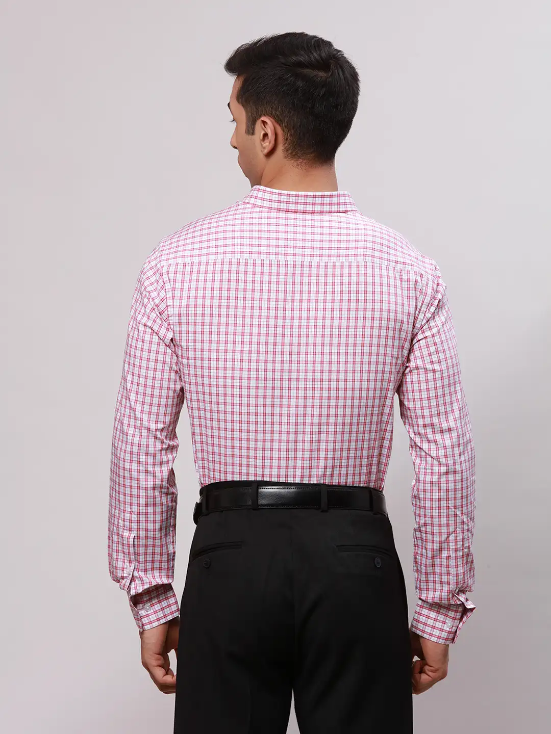 Park Avenue Men Pink Checks Slim Fit Cotton Formal Shirt - Image 5
