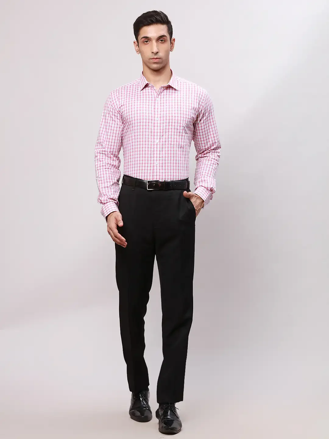 Park Avenue Men Pink Checks Slim Fit Cotton Formal Shirt - Image 6