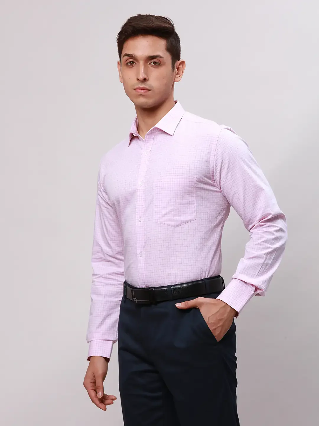 Park Avenue Men Pink Checks Slim Fit Cotton Formal Shirt - Image 3