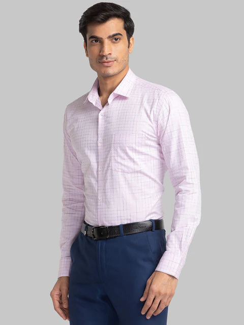 Park Avenue Men Pink Checks Slim Fit Cotton Formal Shirt - Image 3